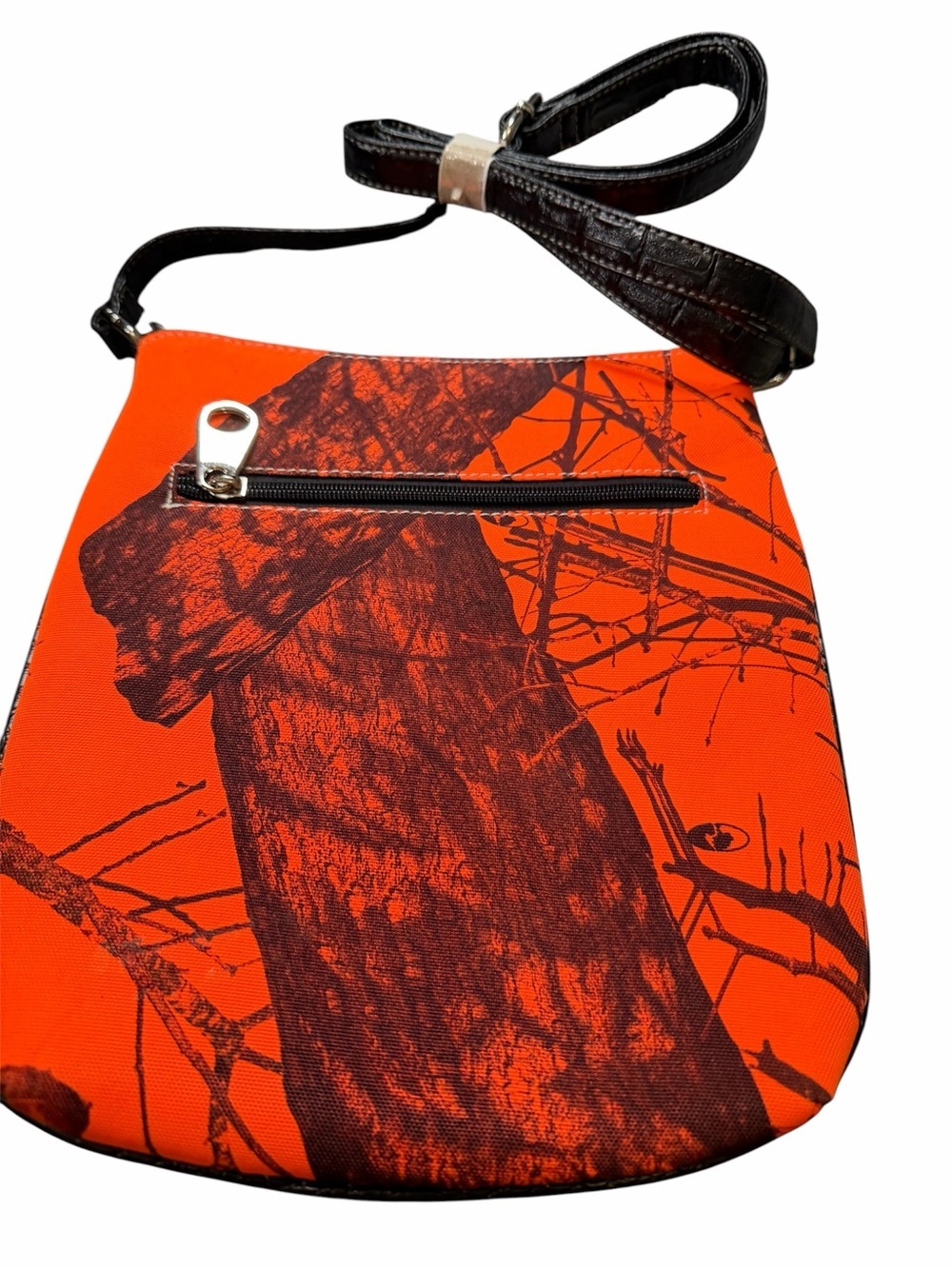 Mossy Oak Orange Tree-Print Crossbody Bag with Black Strap